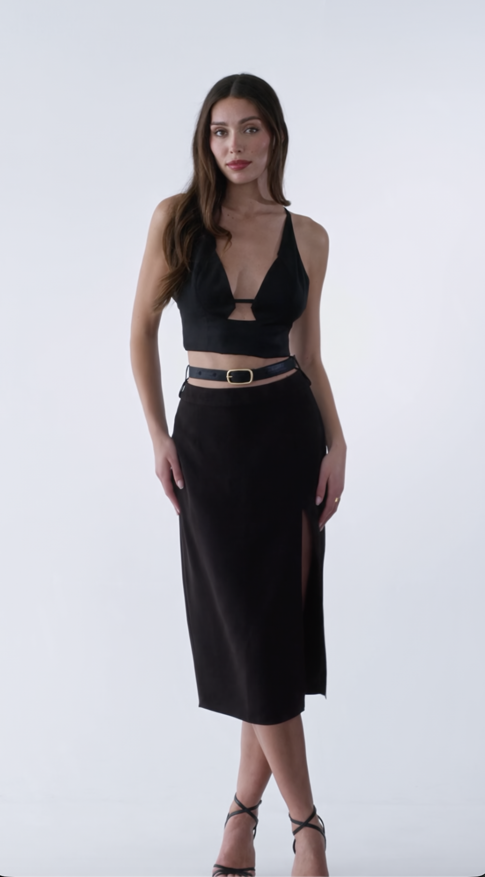 Video of the CORNEJO Margo Convertible Midi Skirt in black in motion