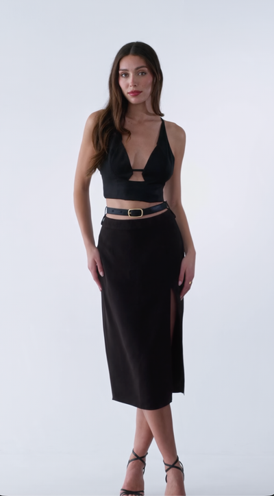 Video of the CORNEJO Margo Convertible Midi Skirt in black in motion